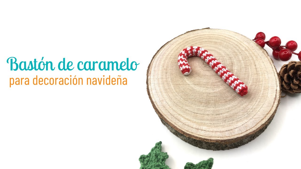 Decoración navideña de crochet: bastón de caramelo