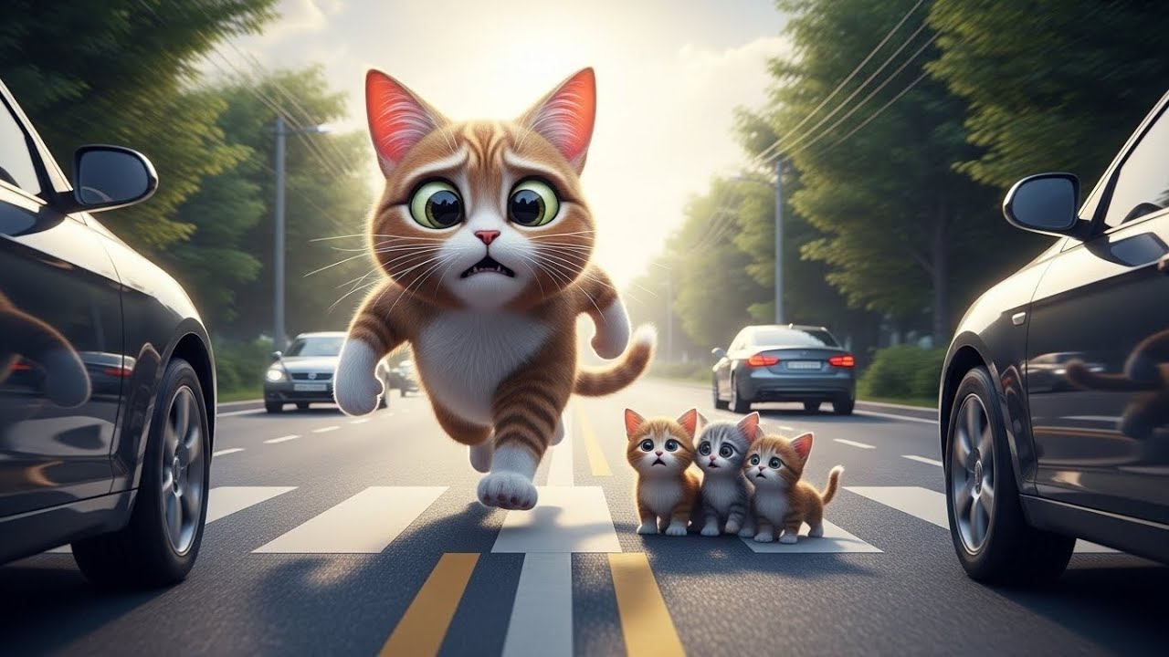 Kittens on a Busy Road — A Mother Cat’s Race Against Time 🚗🐾💔