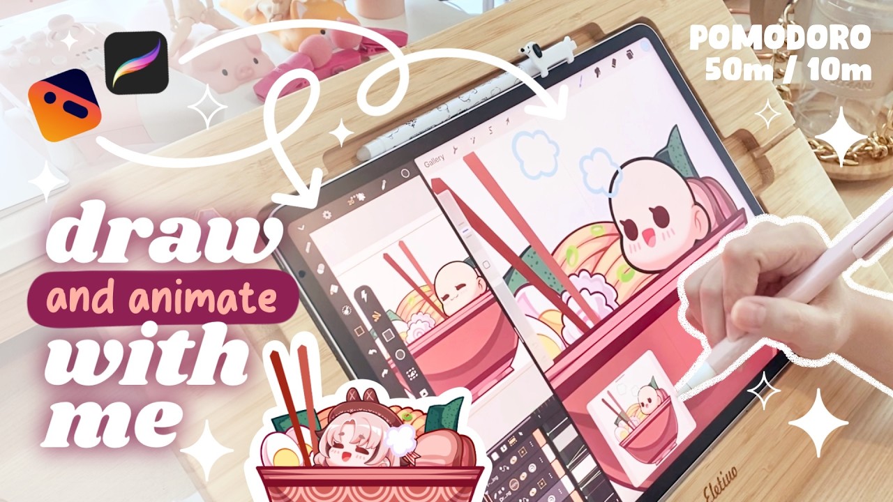 Pomodoro 50/10 ✦ 2-HOUR Drawing and Animating with cozy music + ambient sound