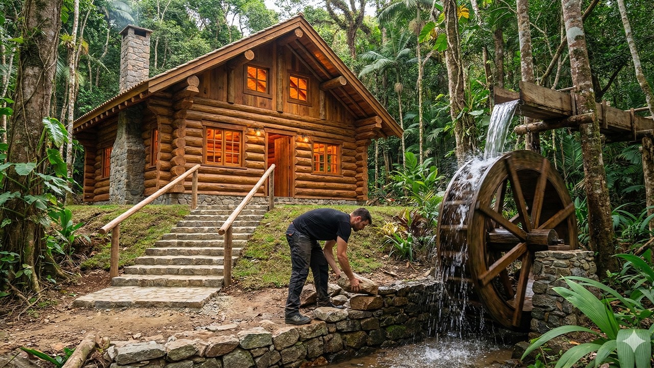 Man Builds His Own Log Cabin with Electricity and Water Deep in the Forest @BushcraftIdeas-e9q