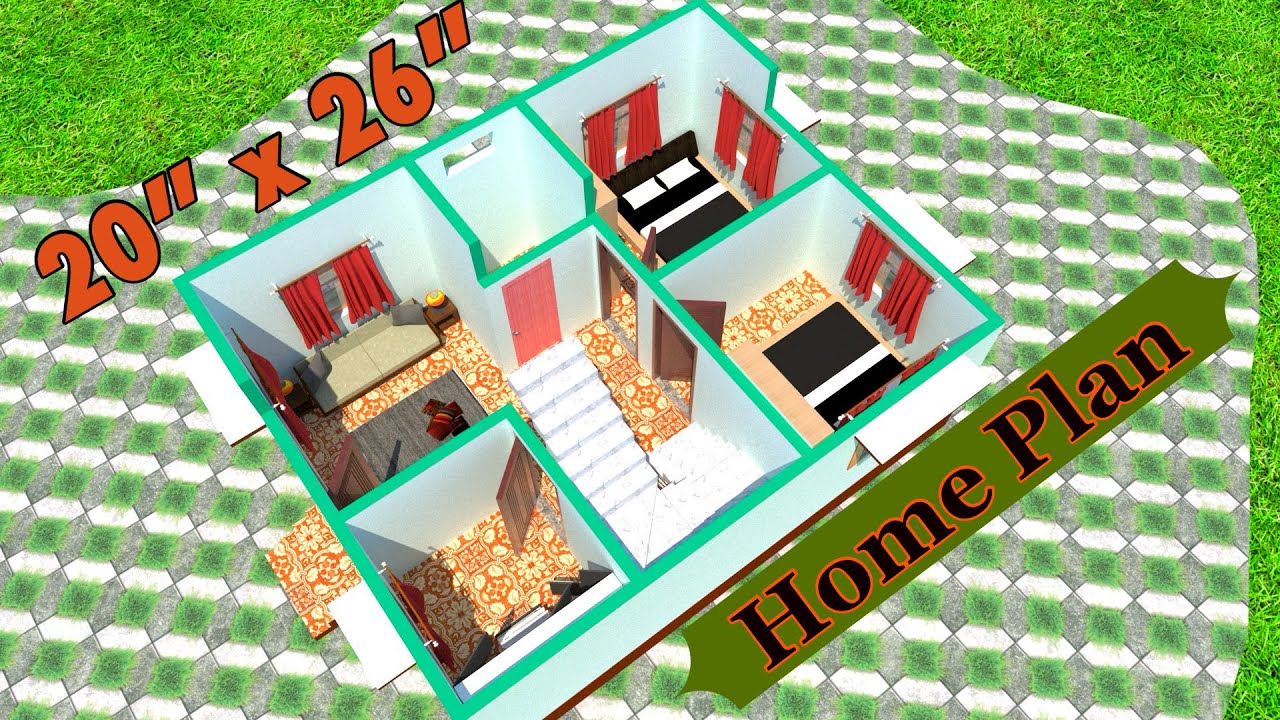 20*26 house 3d | 520 sq ft house design| small village type home plan| small beautiful village house