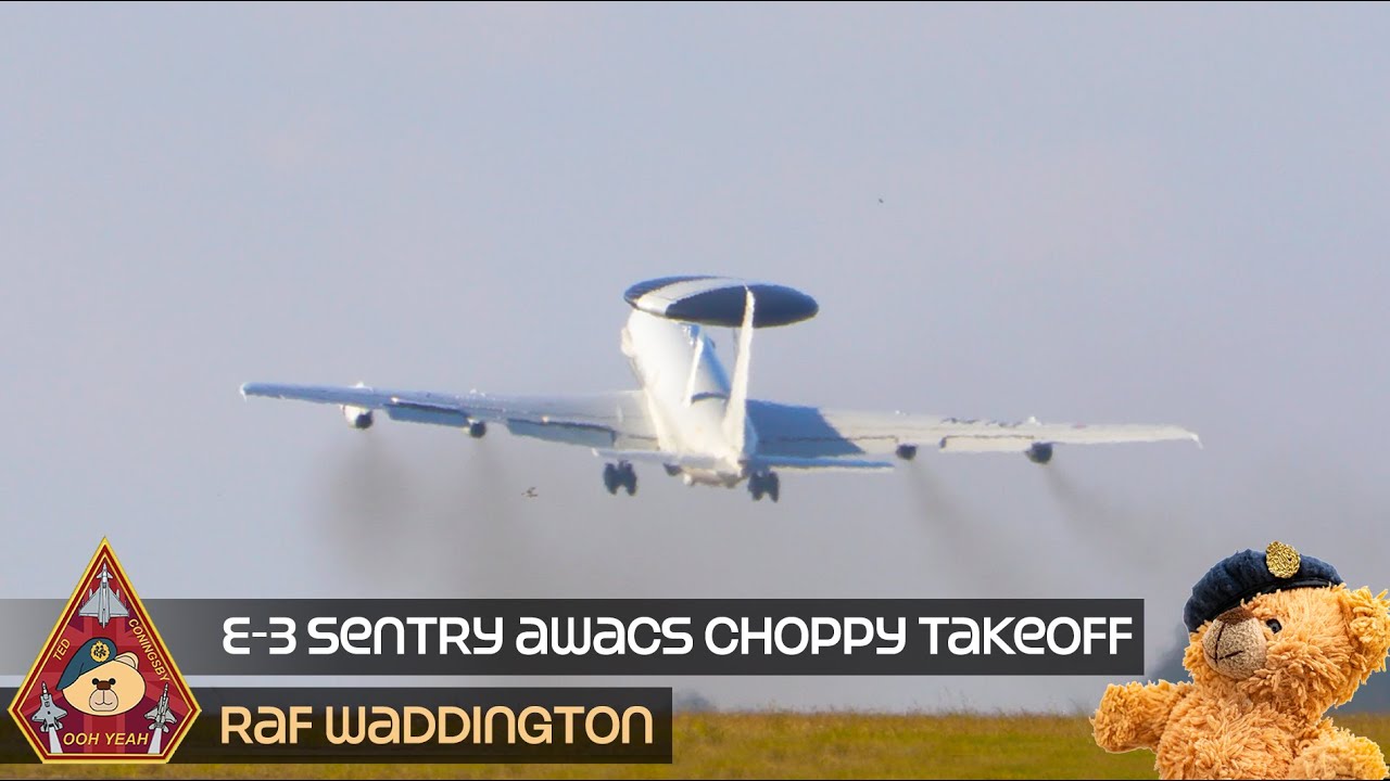 LITTLE CHOPPY NATO E-3 SENTRY AWACS TAKE OFF RAF WADDINGTON