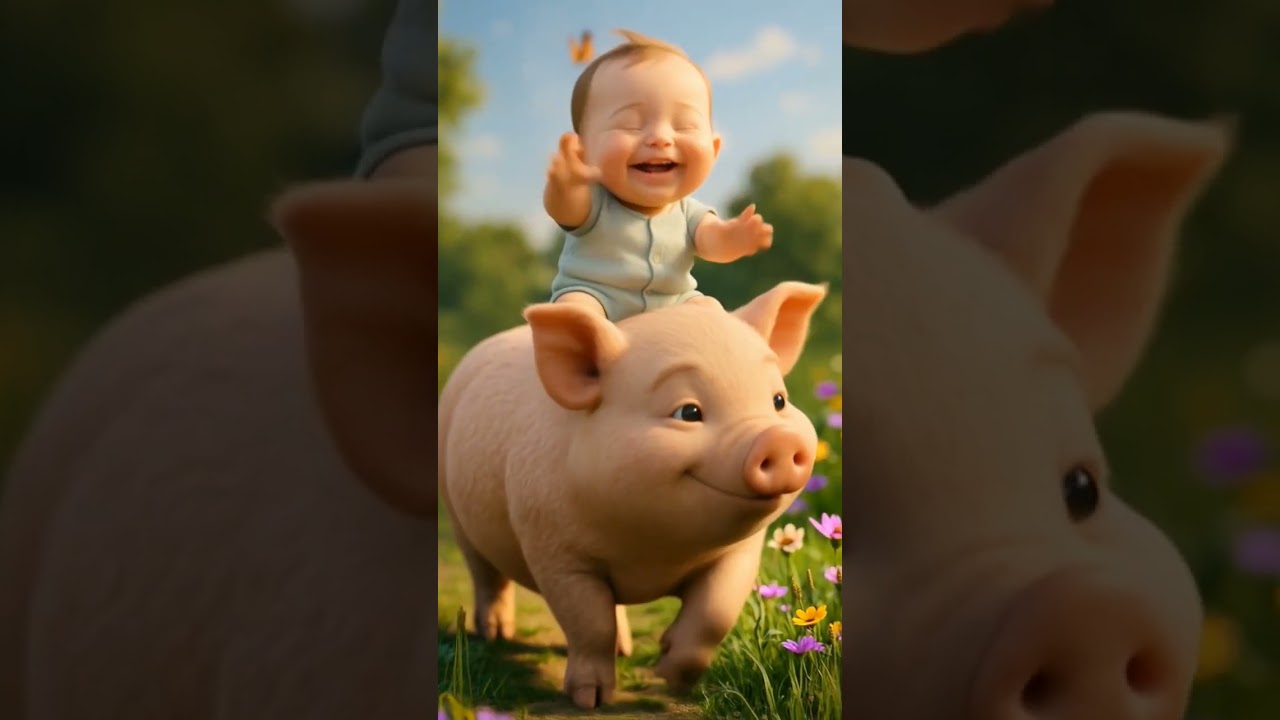 Ai Cute Baby and pig animation Cartoon 