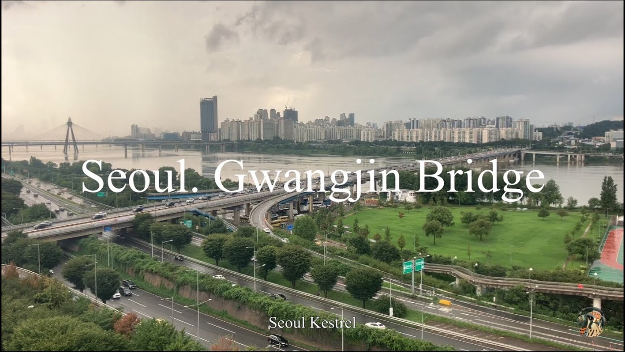 [4k] Seoul. Gwangjin bridge with relaxed music on a rainy day (1hour)_ 서울 광진교 비오는 날 한강을 보며 듣는 차분한 음악