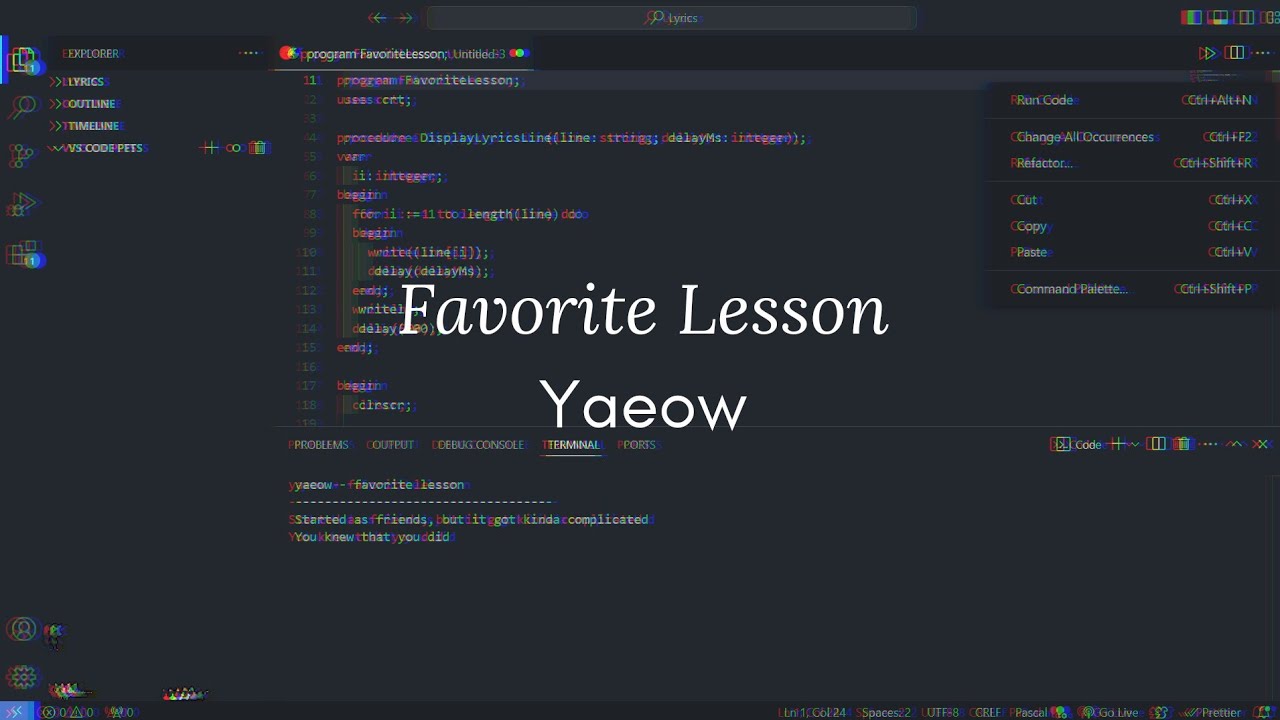 Favorite Lesson - Yeaow (Lyric Coding)