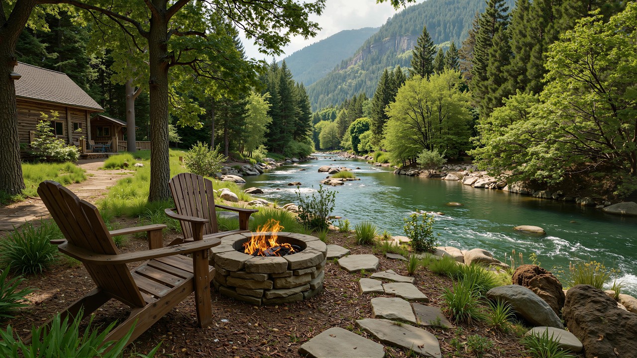 Soft Piano Spring Music with Fireplace 🌺️🔥 Birdsong with Lakeside Cabin Ambience