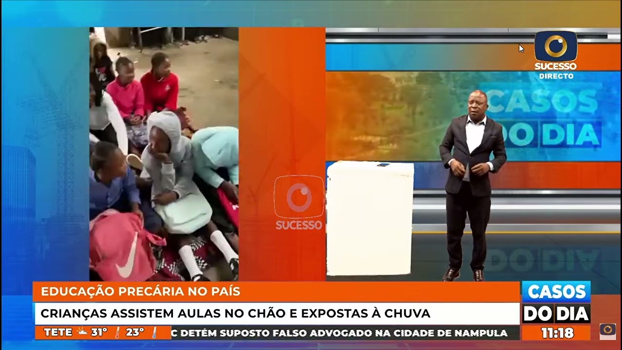 FILIPE MUIANGA CHOCADO AO VER CRIANÇAS QUE ASSISTEM AULAS NUMA SALA QUE CHOVE, EM GAZA