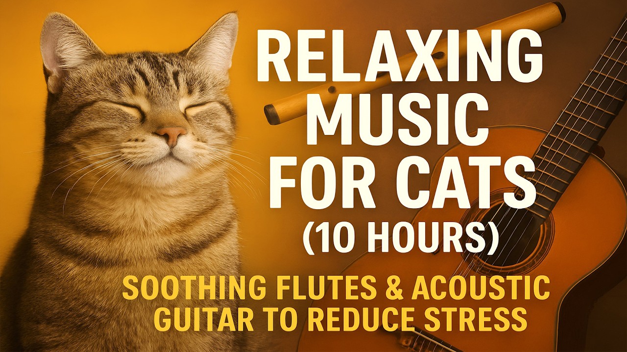 Relaxing Music for Cats (10 Hours) • Soothing Flutes & Acoustic Guitar to Reduce Stress