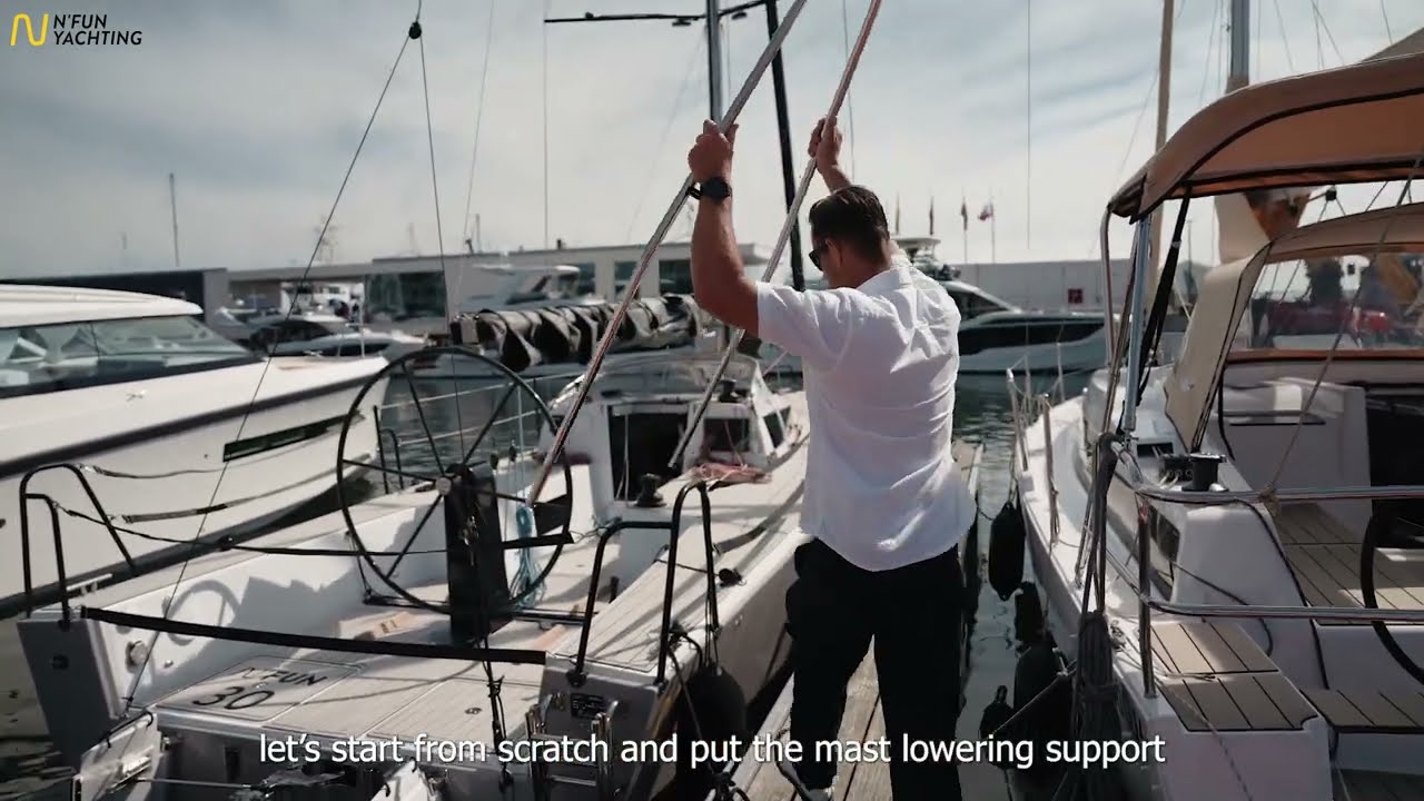 One person mast operations at N Fun 30 yacht
