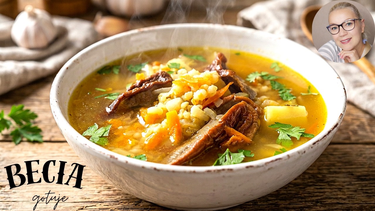 Zupa krupnik z nutą grzybową. Smaczna i aromatyczna zupa. Becia gotuje - poleca.