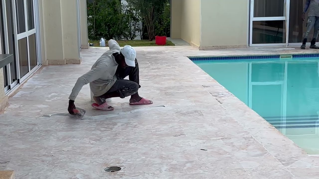 Pool Deck Makeover: Sanding & Sealing Coraline Tiles. 