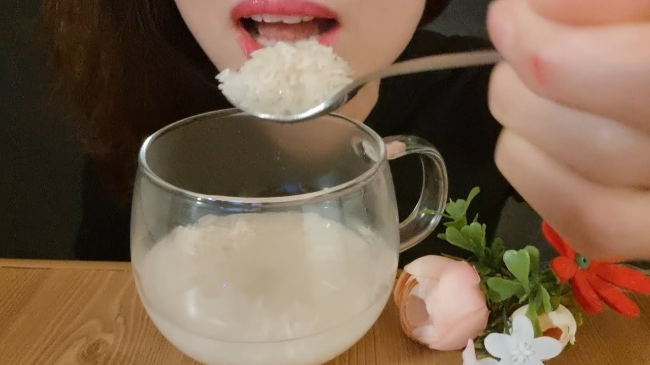|8|raw rice eating ASMR. Mix Basmati rice with water. Eating Sounds