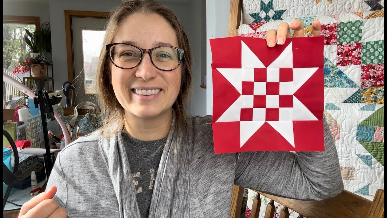 Peppermint Tree Skirt- Making a checkerboard star block, the main block, quilted tree skirt tutorial