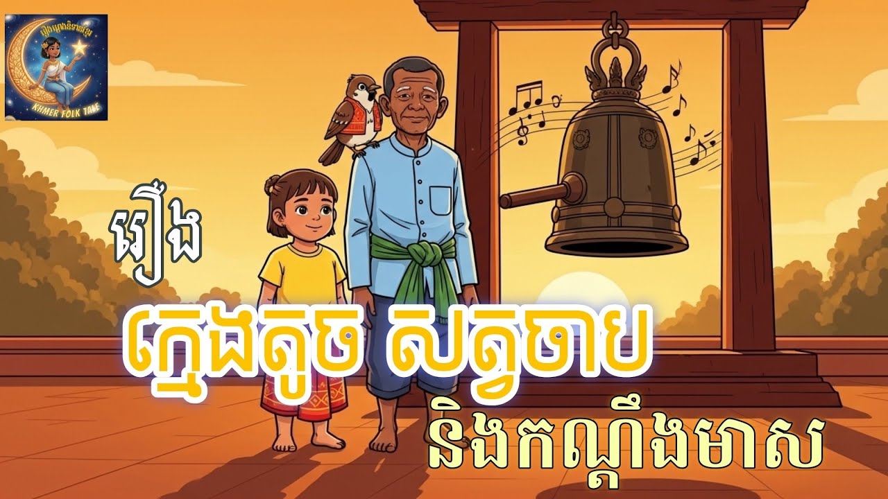 រឿងព្រេងនិទានខ្មែរ|ក្មេងតូច សត្វចាប និងកណ្តឹងមាស|The Little Sparrow & the Temple Bell 