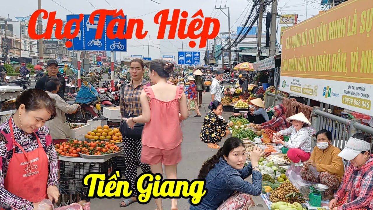 Đông tấp nập Chợ Tân Hiệp  - Châu Thành Tiền Giang, bà con mua bán tôm cá tươi ngon