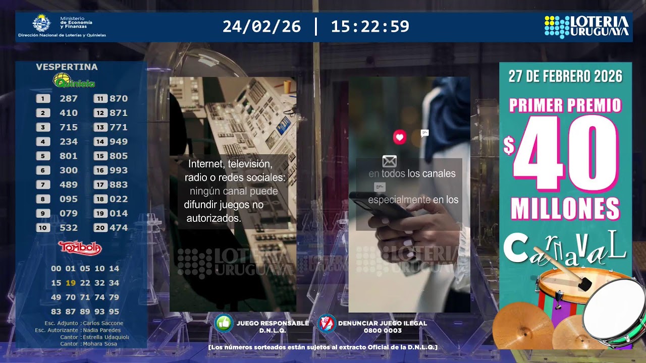 Emisi&oacute;n en directo de Loteria Uruguaya