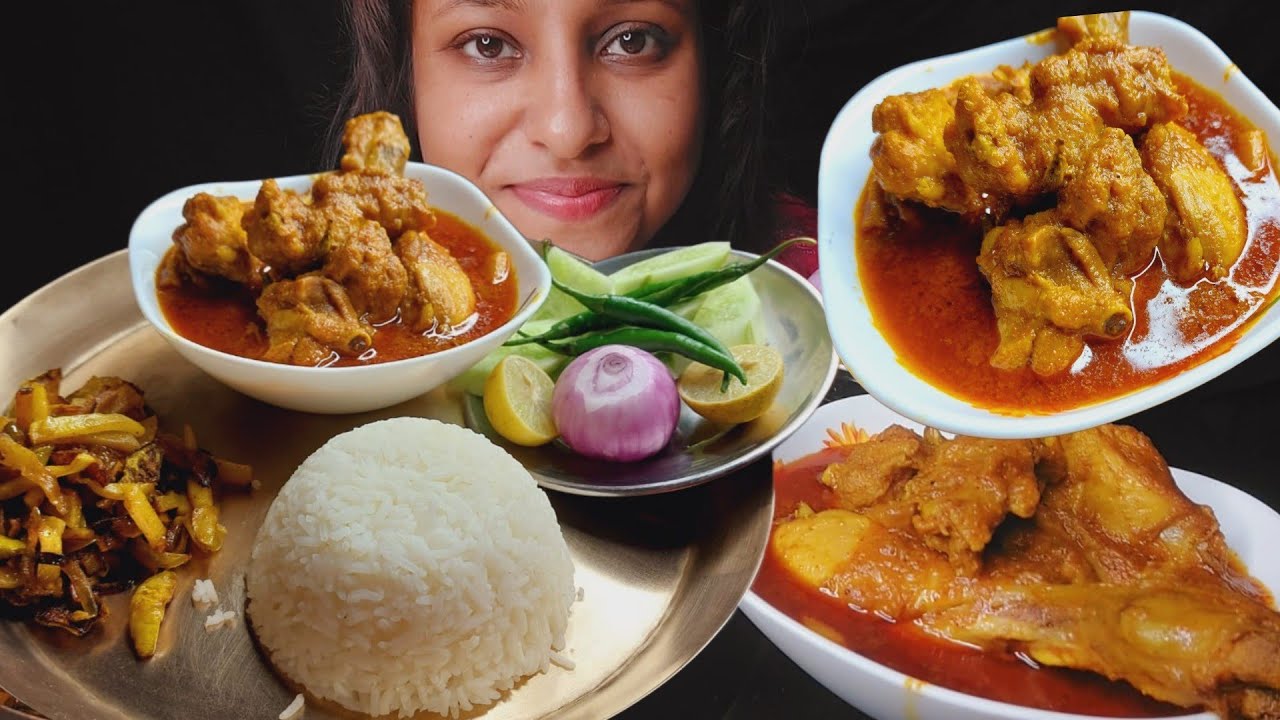 Eating Show - Rice, Spicy🔥Chicken Curry(Lal Lal Chicken Curry)#food #youtubeshorts