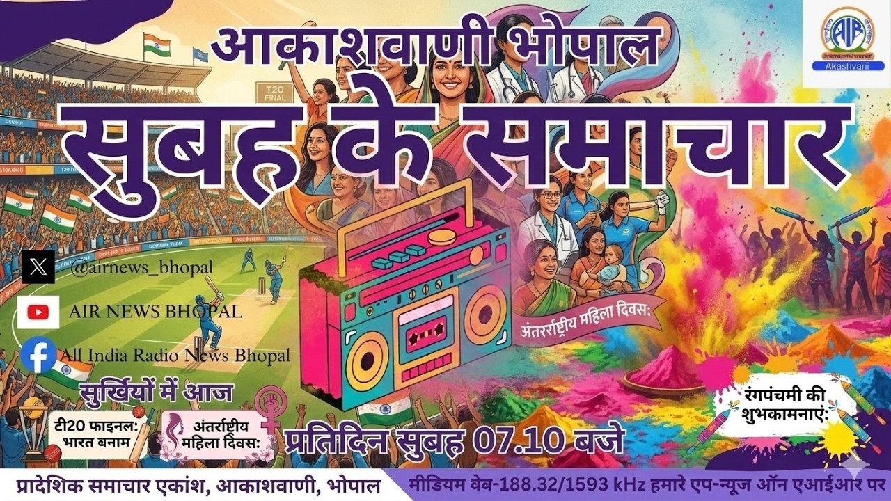 आज रंगपंचमी और अंतर्राष्ट्रीय महिला दिवस,हर विधानसभा में होगा स्टेडियम और भारत न्यूज़ीलैंड T20 फाइनल