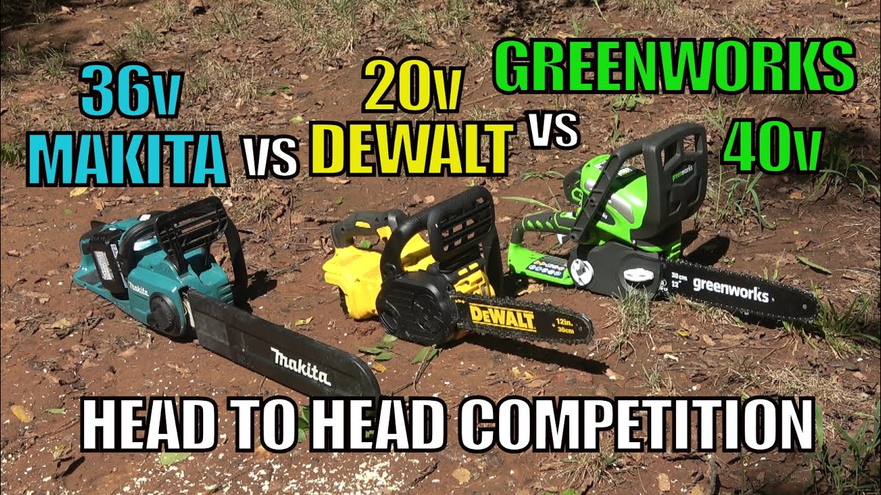 Battery Powered Chainsaw Competition Cutting Head to Head - Dewalt vs Greenworks vs Makita #chainsaw