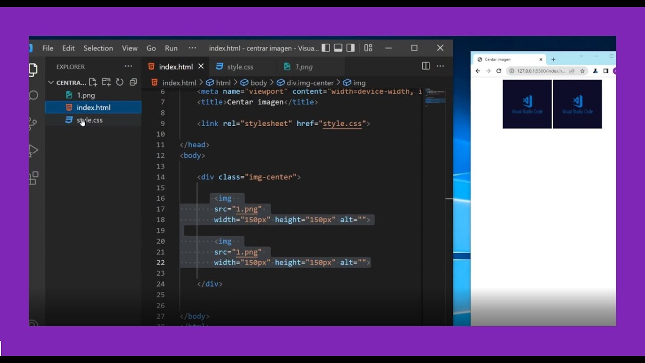 como CENTRAR una IMAGEN en HTML visual studio CODE 🔋