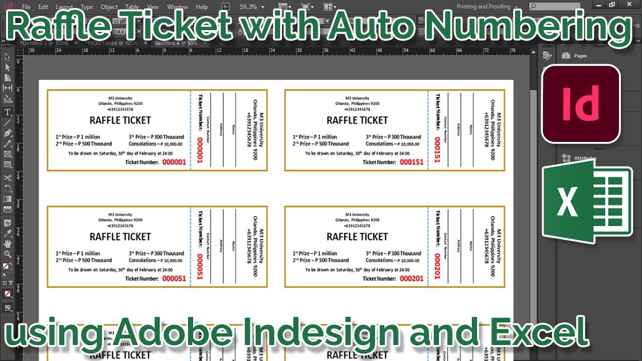 Raffle Ticket Auto Numbering Using Adobe Indesign and Microsoft Excel - Variable data printing
