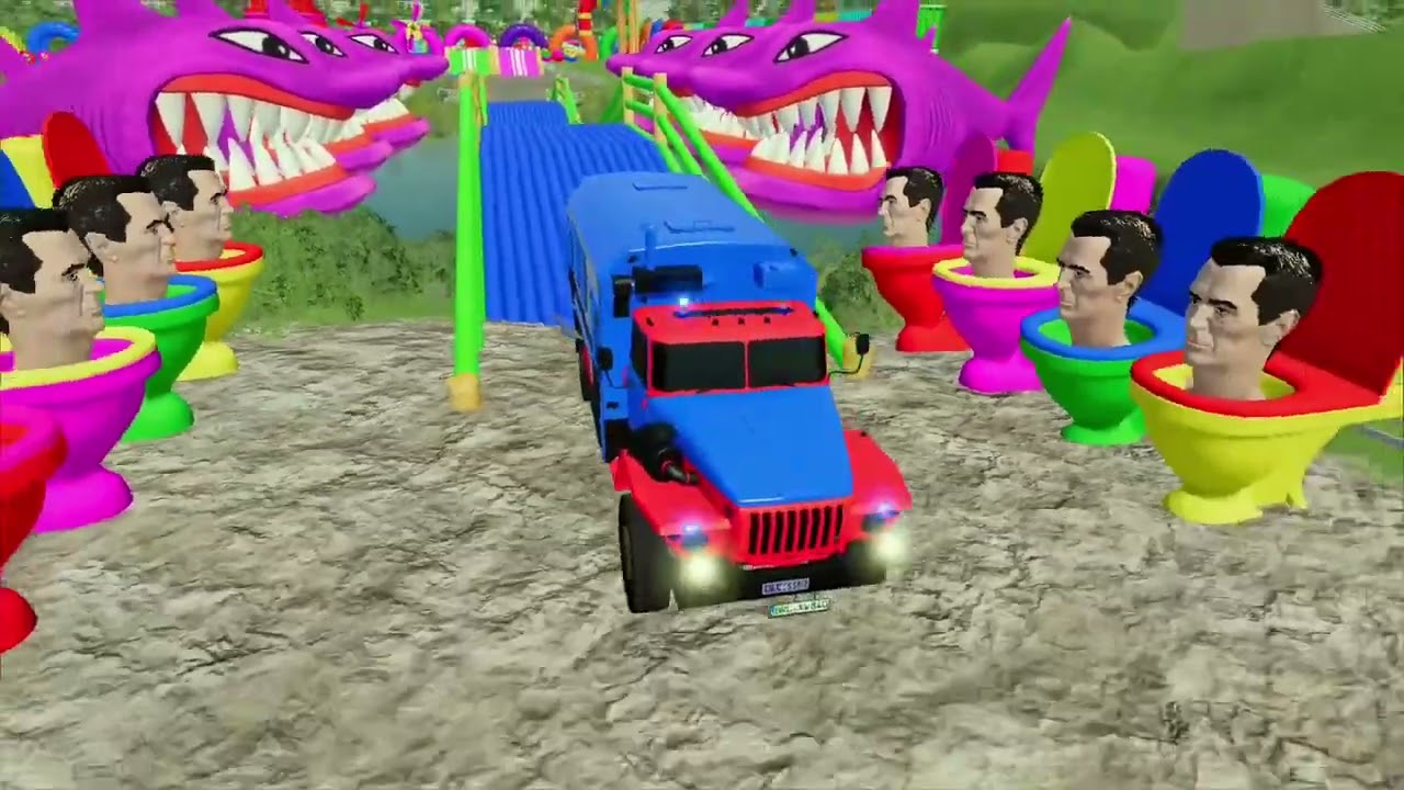 TRANSPORTING EXCAVATOR, MIXER TRUCK, BULLDOZER, POLICE CARS TO GARAGE WITH MAN TRUCK - F22