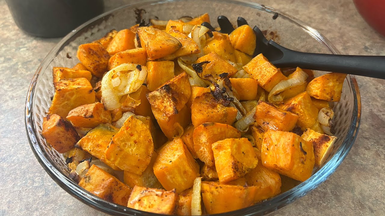 ASMR Roasted Sweet Potatoes & Onions | Easy Oven-Baked Side Dish with Olive Oil & Spices