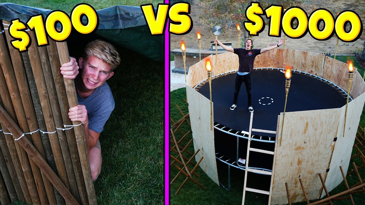 $100 VS $1,000 TRAMPOLINE TOWER APOCALYPSE SURVIVAL FORT!
