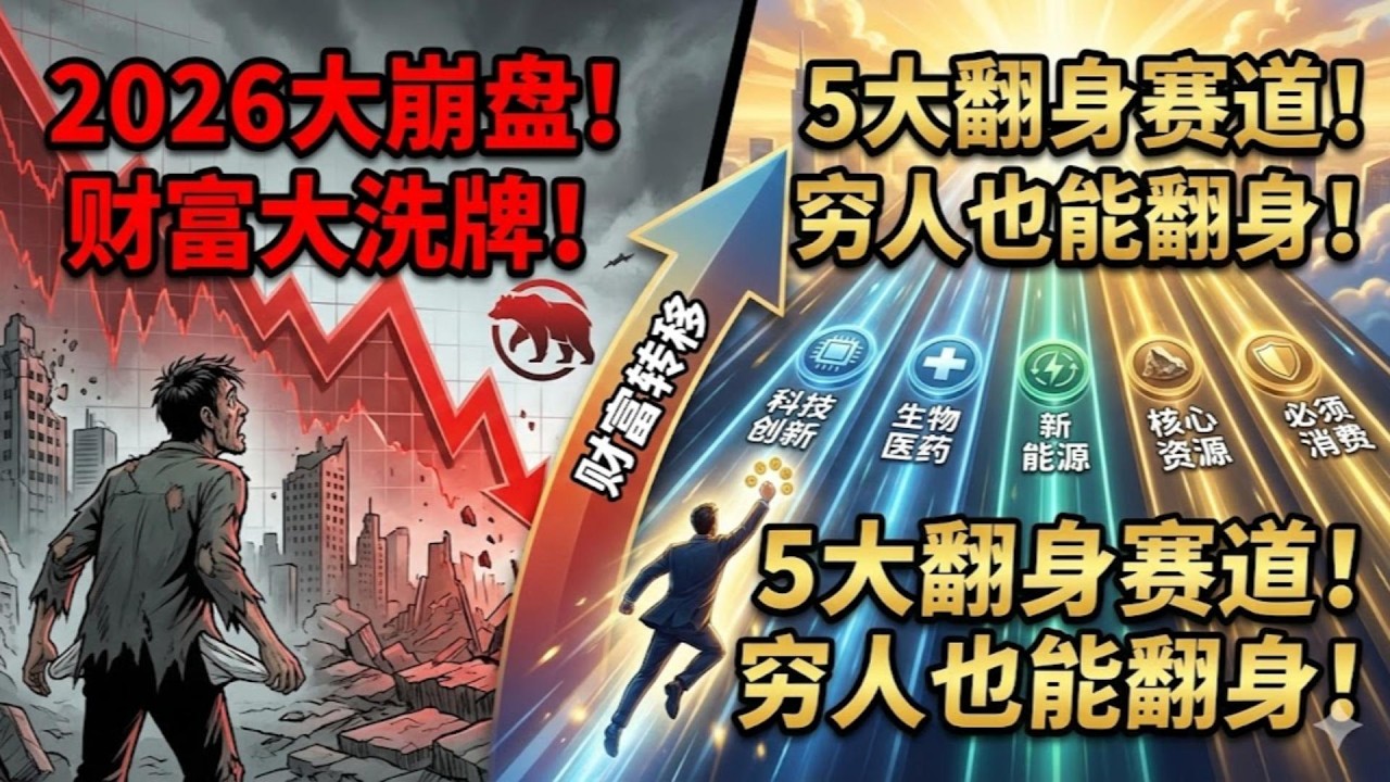 每一次大崩盘，都是财富大洗牌！2026年，死守这5个赛道，穷人也能翻身！#2026大崩盘 #财富洗牌 #阶层逆袭 #穷人翻身 #反脆弱 #经济萧条#避险资产#多巴胺经济
