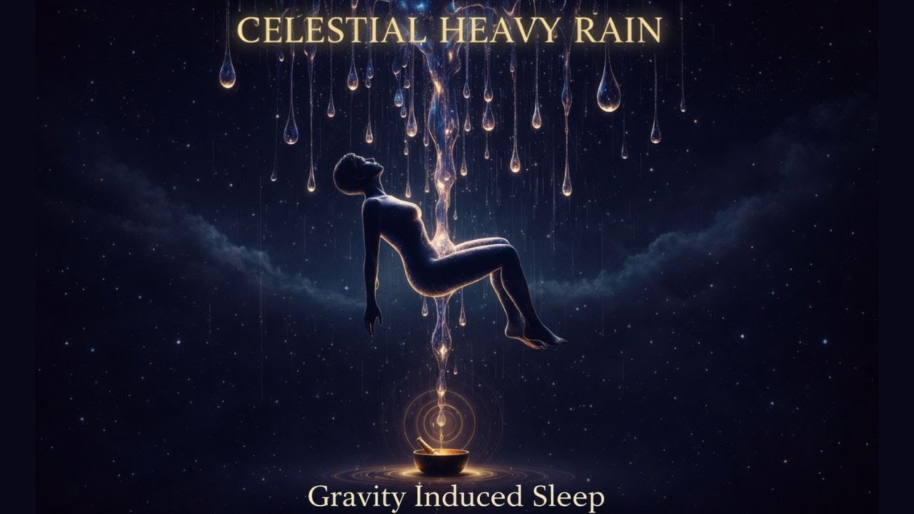 Celestial Heavy Rain 🌧️ Deep Sleep Music  Low Frequency Synths & Tibetan Bowls