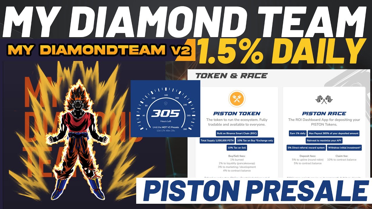 MY DIAMOND TEAM V2 1.5% Daily! *Piston Token Whitelist* *Pre Sale Coming Soon*