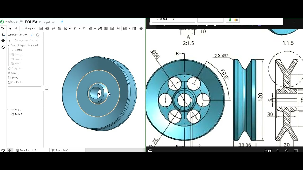 TUTORIAL ONSHAPE, SOLIDO DE REVOLUCION, ESPEJO, PATRON CIRCULAR. INT. DE PLANOS.