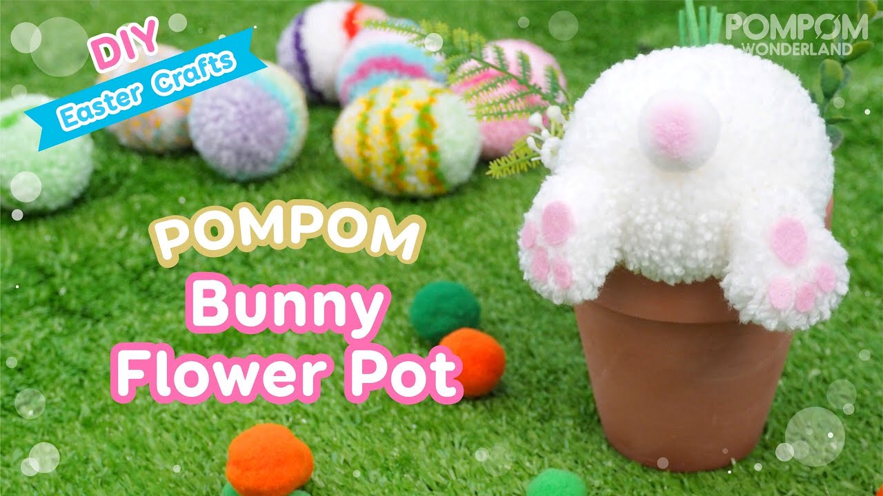 DIY Pompom Bunny Flower Pot - Easter Decoration - Easy DIY Decor Idea