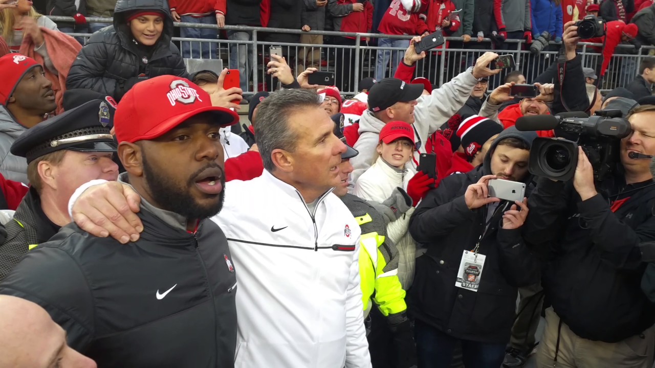 On the Ohio Stadium field after the 30-27 win over Michigan.