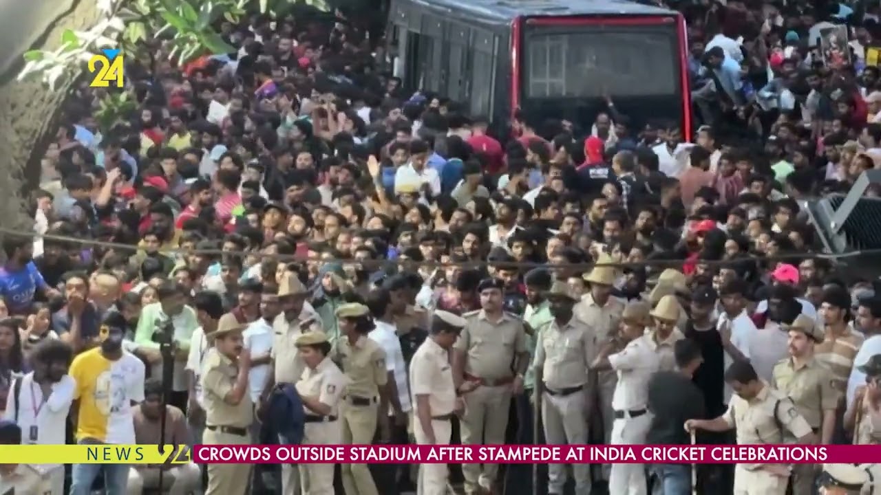 Crowds Outside Stadium After Stampede At India Cricket Celebrations