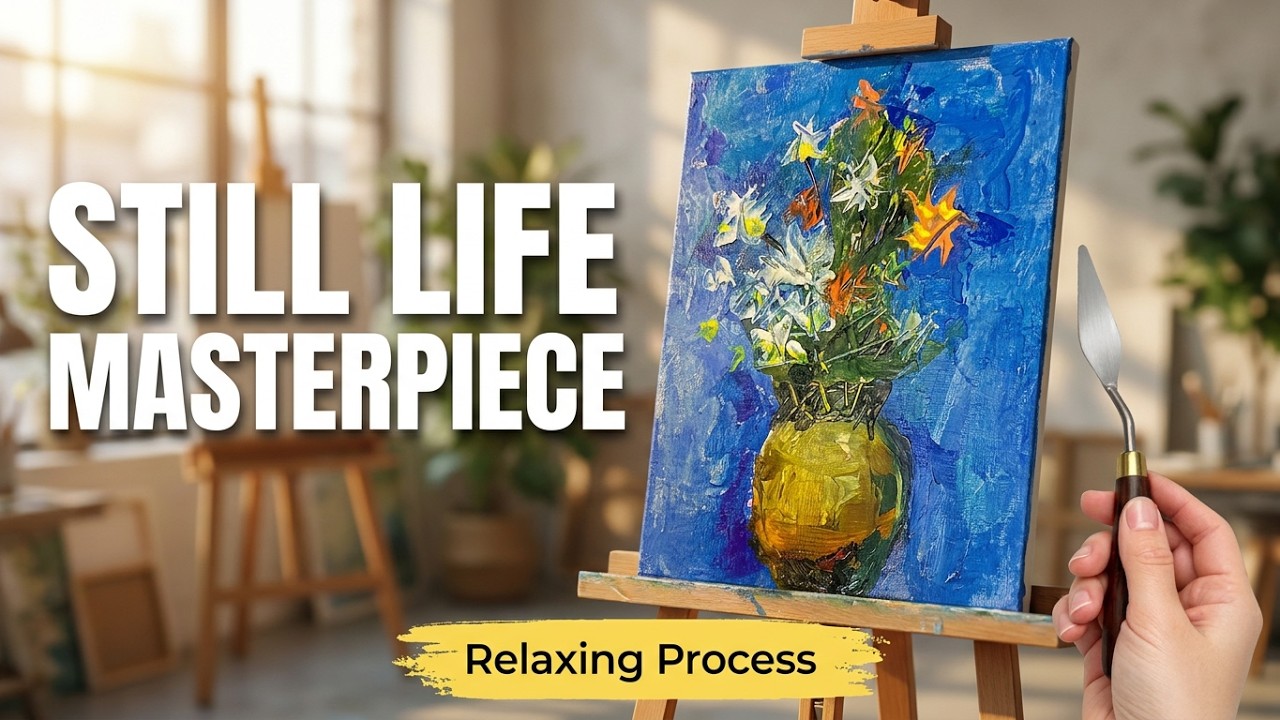Acrylic Flower Vase Painting | Palette Knife Still Life | Relaxing Art Process