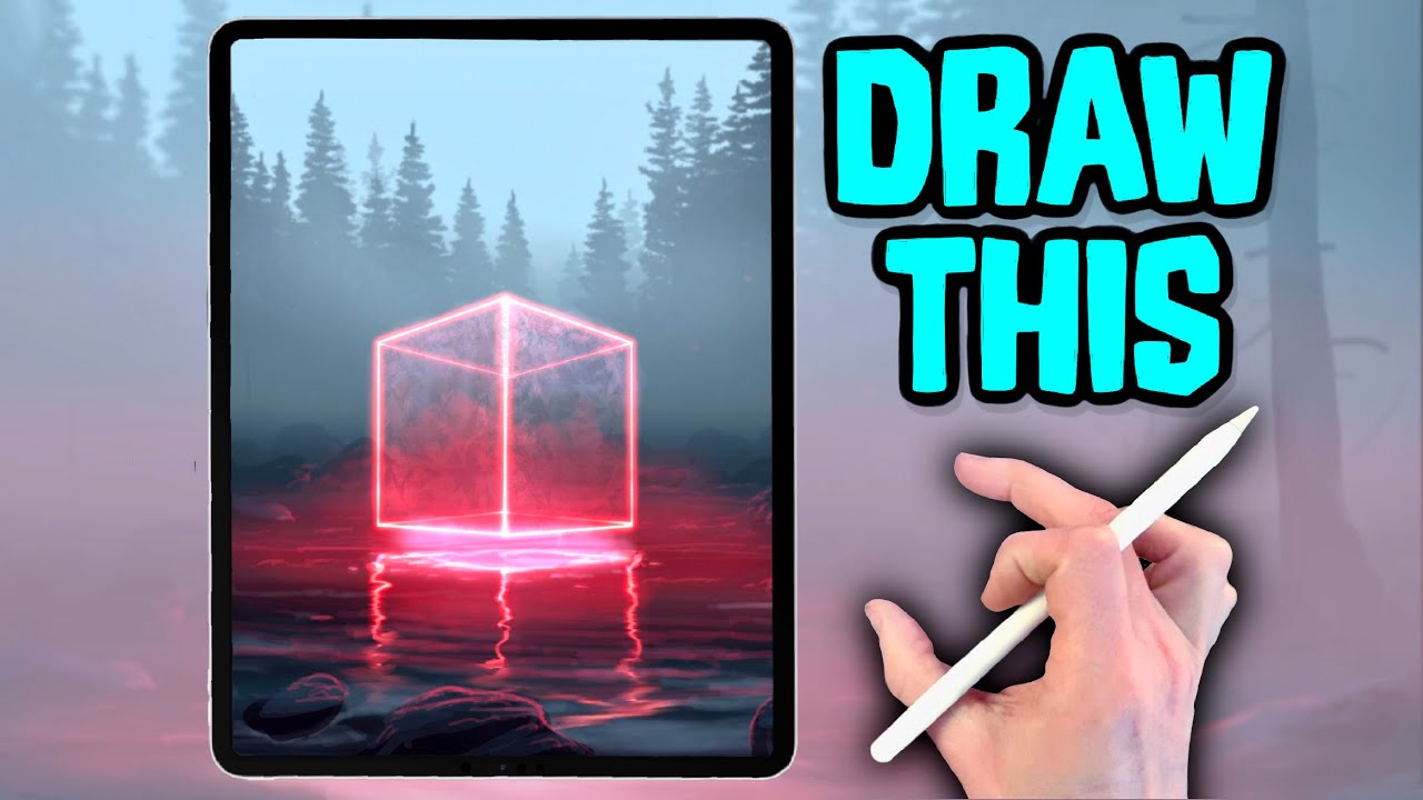 NEON CUBE IN FOREST drawing tutorial - Procreate made easy