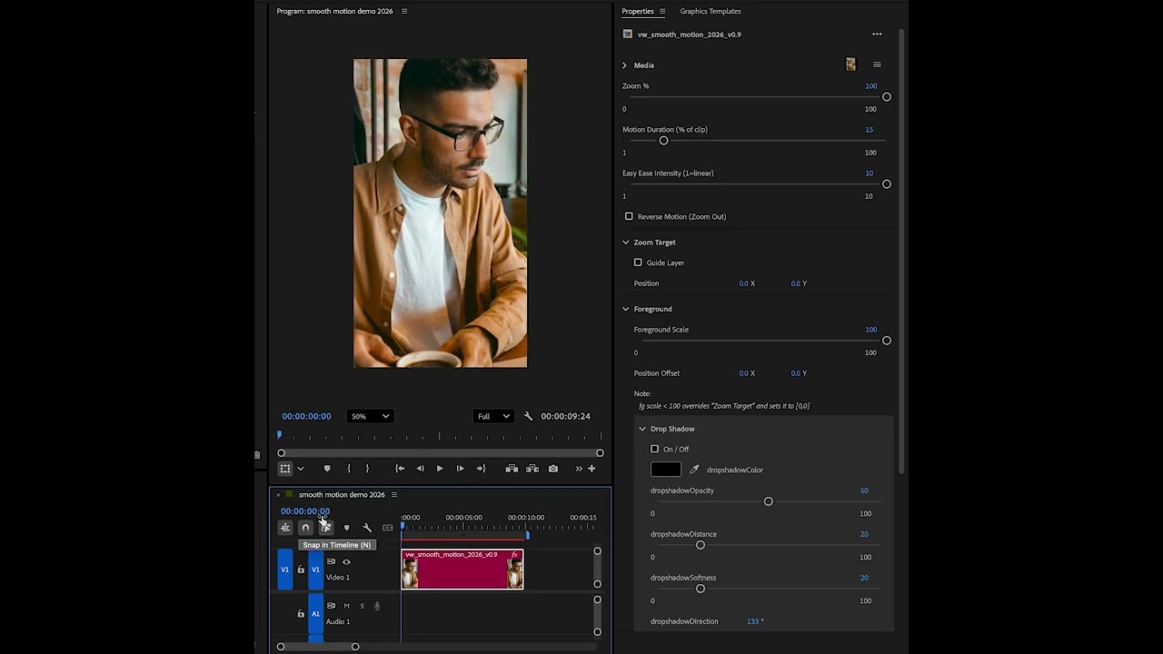How to do a slow zoom / Ken Burns effect in Adobe Premiere without keyframes | Easy MOGRT Template