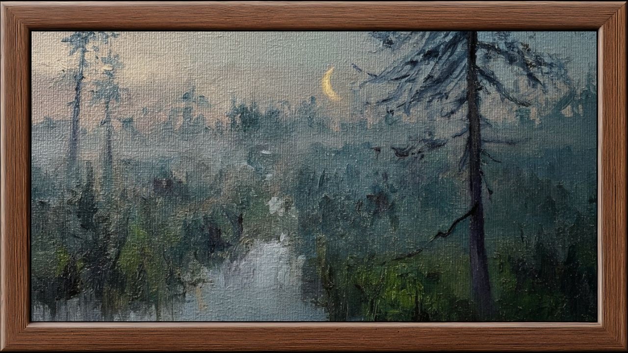 Misty Forest River at Dusk | Impressionist Landscape Painting | Frame TV Art 4K