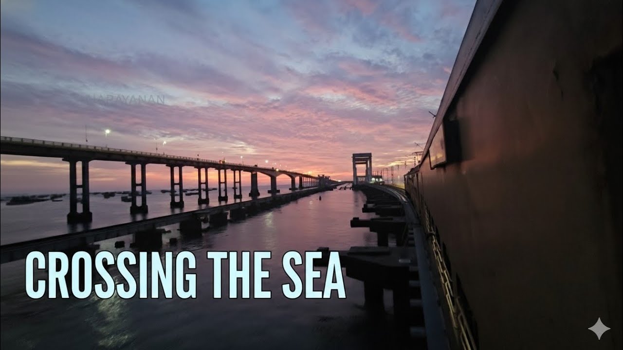 Uncut Pamban Rail Bridge Crossing at Sunset | Magical Evening Views Over the Sea