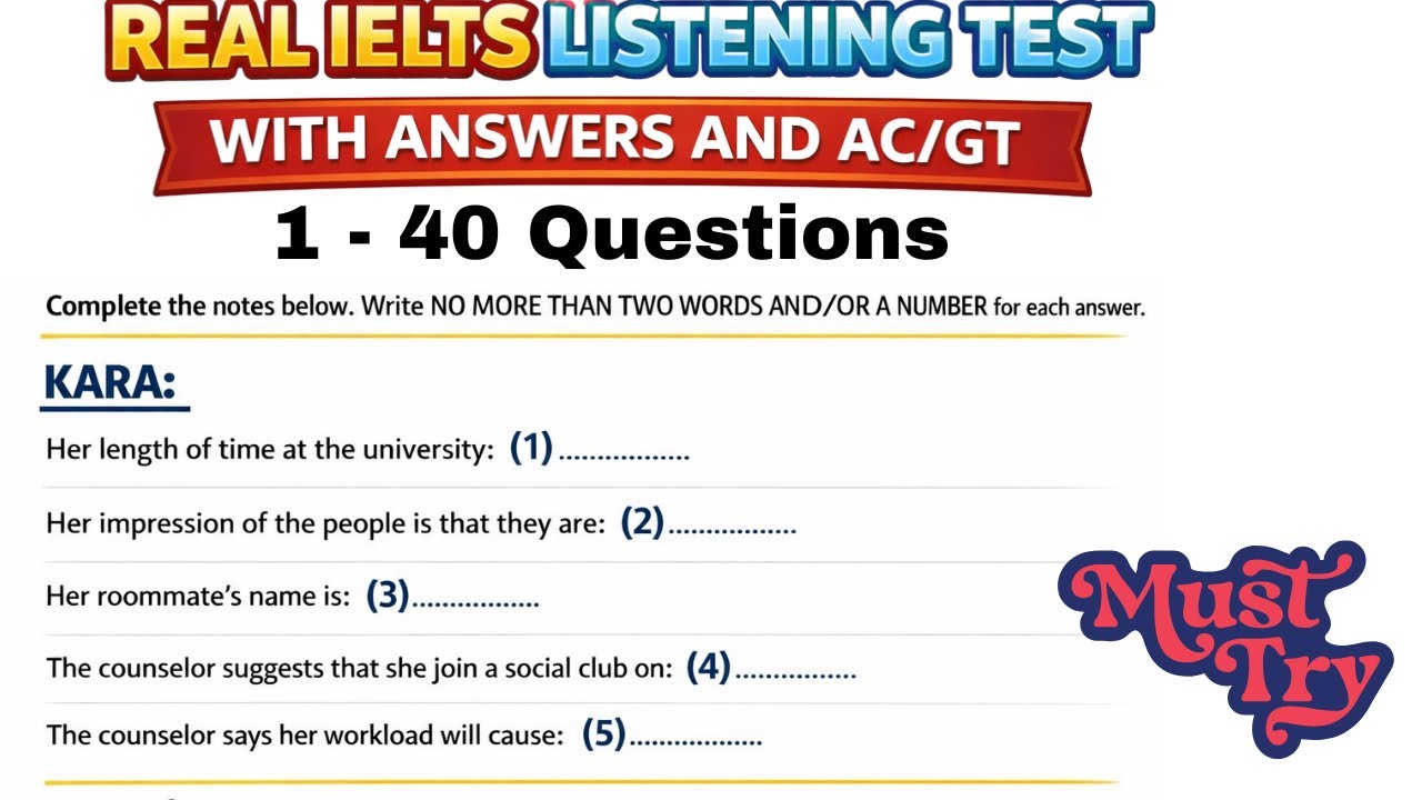 IELTS Listening Practice Test 2026 |Kara and Joseph |  AC/GT with Answers | #ieltswithgic #practice 