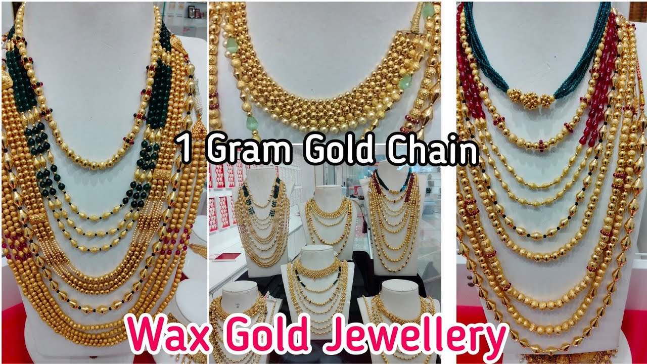 1 Gram Wax Gold Jewellery | Light weight Chains Kolhapuri  Necklace Choker 2 Layer Dholki Mala Set