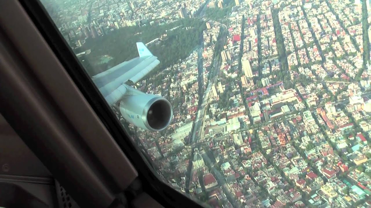 approach and landing at mexico city from cockpit KLM B747-400