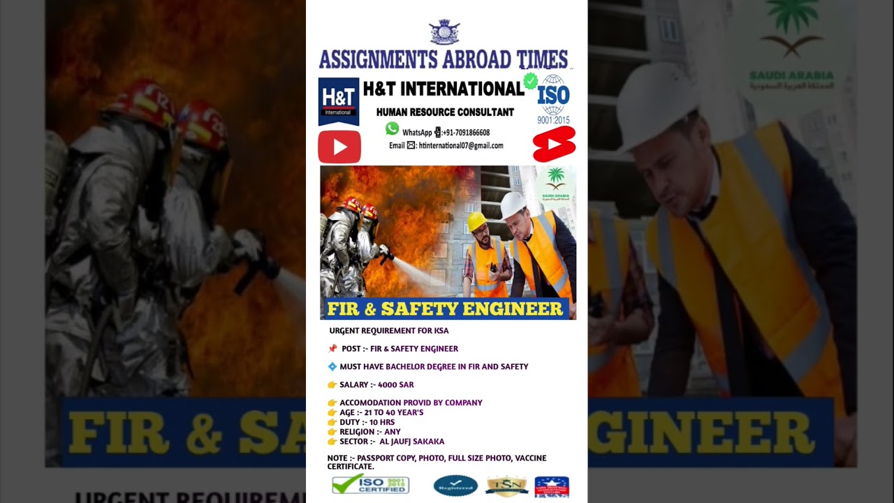 JOB SEARCH | FIR & SAFETY ENGINEER FOR #ksa Apply in Description #shorts #fireworks #safetyengineer