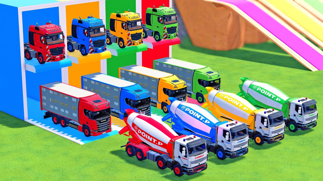 TRANSPORTING DOUBLE FLATBED TRAILER TRUCK, ALL COLOR MIXER TRUCK, MAN, SCANIA, MERCEDES - FS22 #2