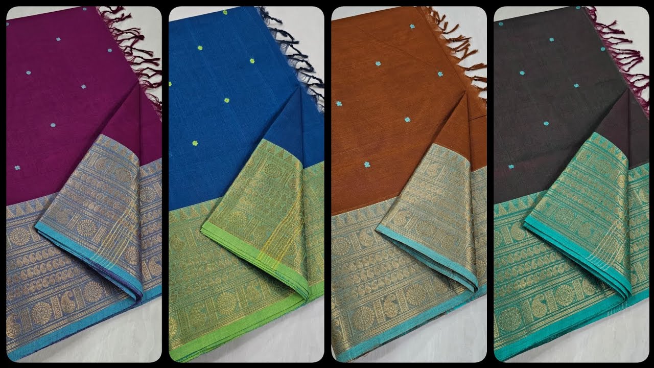 Trending £kanchi cotton putta sarees with running blouse zari border To orders 💖