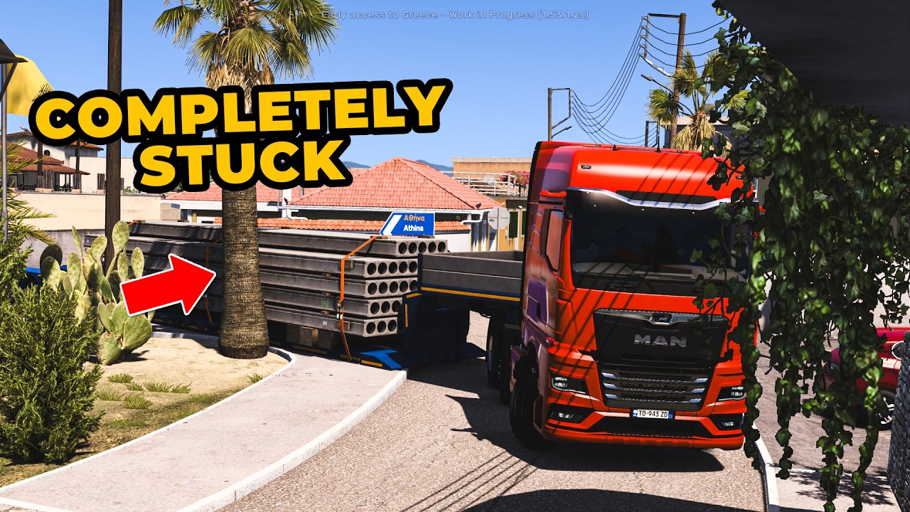 Navigating a Long Trailer on Narrow Greek Roads - ETS2 Greece DLC