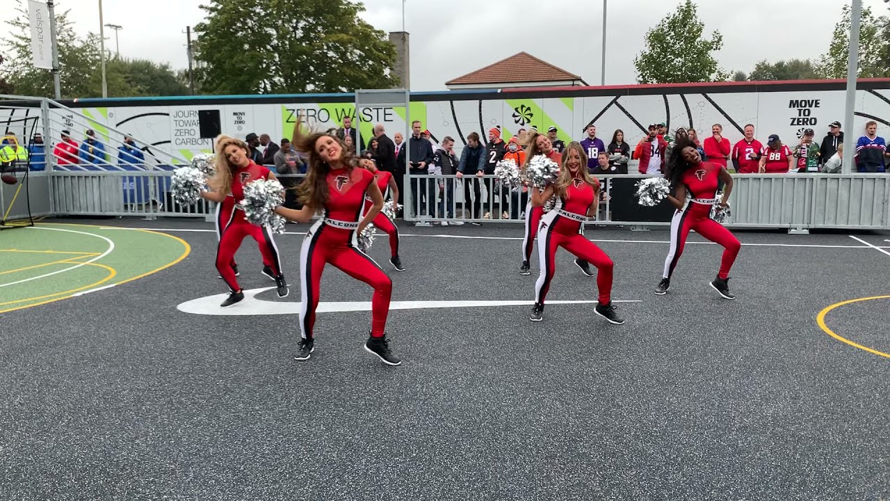Atlanta Falcons Cheerleaders performing  at the Atlanta Falcons v NY Jets game at Spurs Stadium.