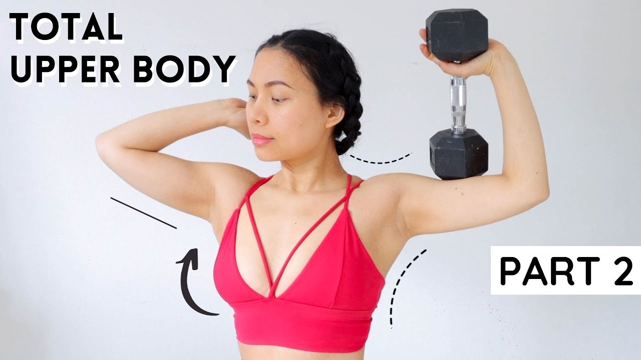Sexy upper body in 20 days part 2 (HARDER), bra bulge, upper back, upper abs with dumbbells & band