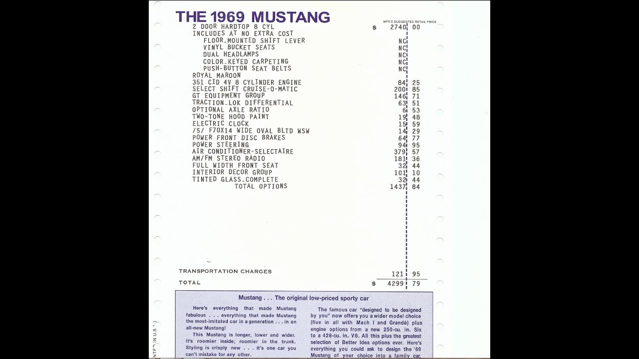 Mustang Window Sticker for the 1969 Mustang GT Restoration Part 77 Mustang Connection
